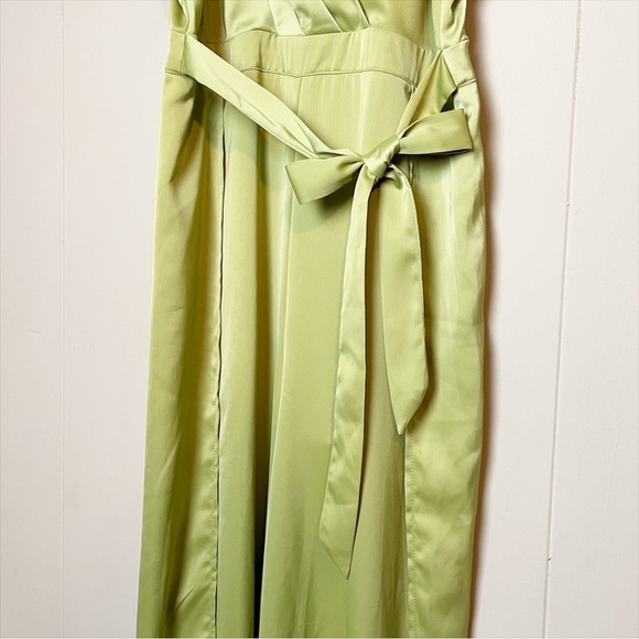 Lulus Classy Night Out Lime Green Satin Slit Leg Jumpsuit XL cocktail event‎ - Picture 4 of 13